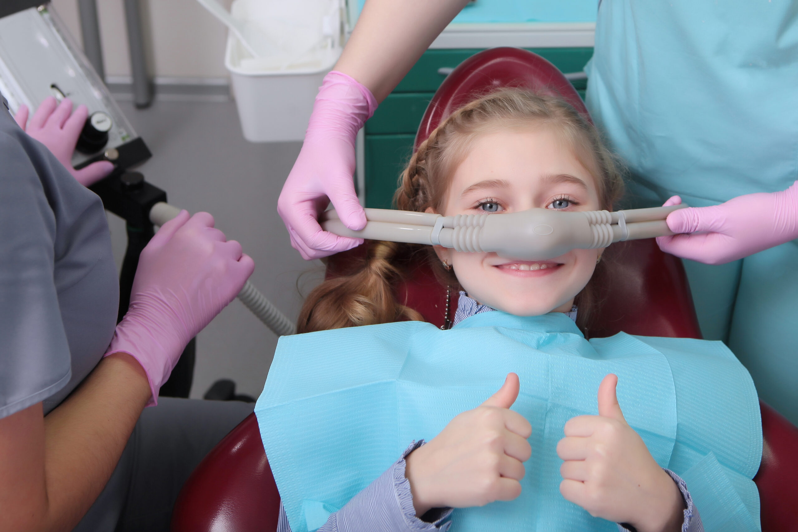 calm littler girl undergoing laughing gas sedation