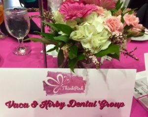 Vaca Cosmetic & Family Dentistry Group name placard for Think Pink event